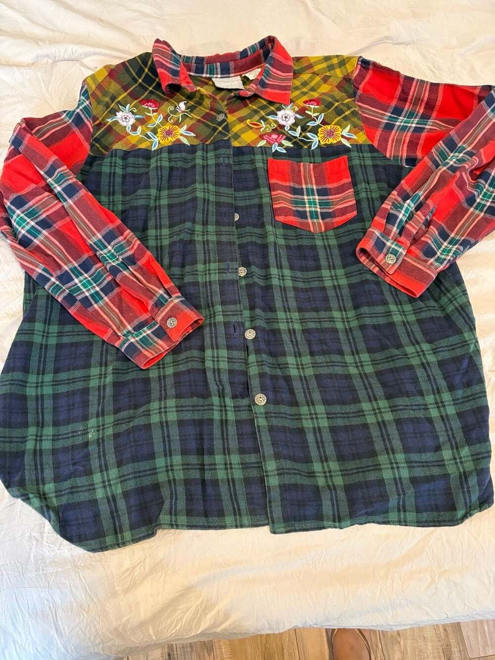 Vintage Blair Shirt Women's Sz 2XL Color Block Y2K Plaid Floral 90's Flannel